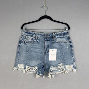 Hidden Jeans Shorts Womens Medium Blue Distressed Mom High Rise Raw Hem Sofie